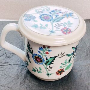FLORAL PORCELAIN CUP COFFEE/TEA MUG with LID - PMC